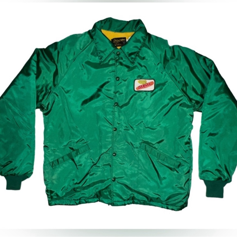 Vintage Swingster Dekalb Green Nylon Snap Chore Jacket Men's Large Made In USA